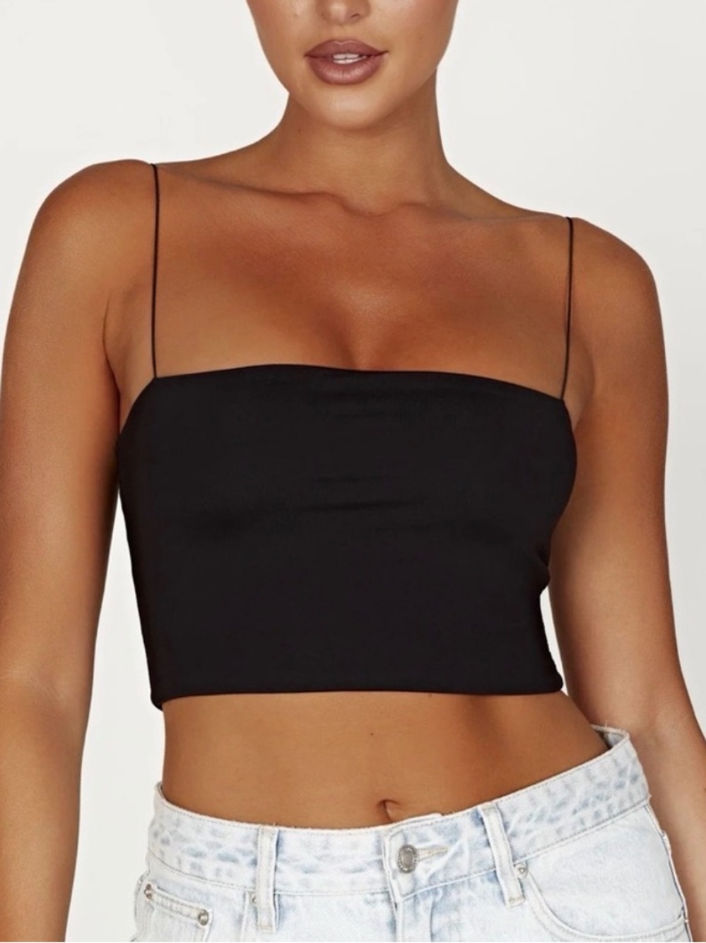 Meshki Black Spaghetti Strap Crop Tank